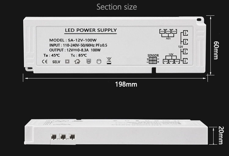Power Factor 0.9 High Quality Sensor Control 60W 100W 150W 12V LED Cabinet Driver