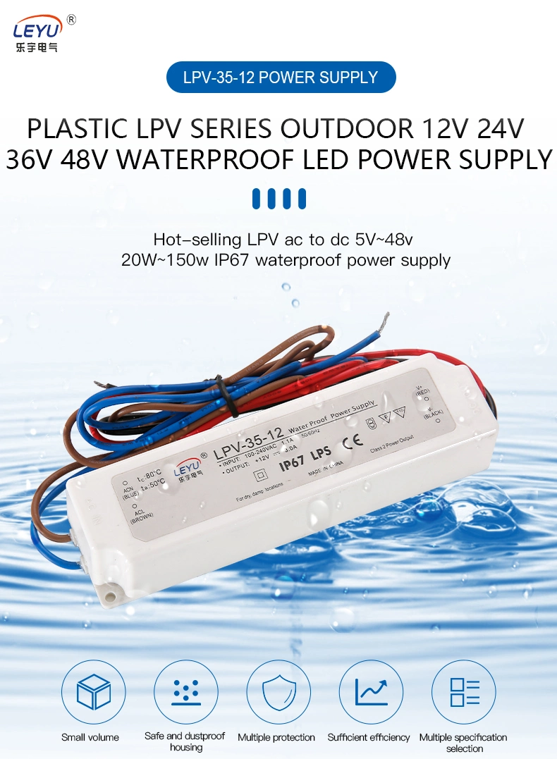 IP67 Outdoor Waterproof 12V/24V/48V 35W AC DC LED Power Driver with CE RoHS