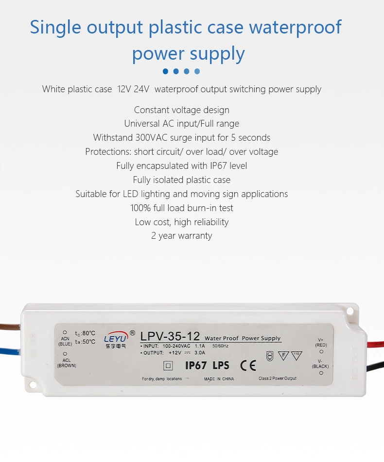 IP67 Outdoor Waterproof 12V/24V/48V 35W AC DC LED Power Driver with CE RoHS